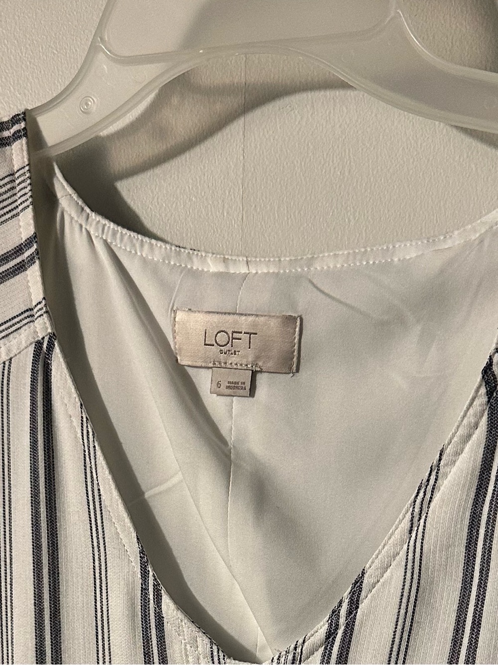 LOFT White and Navy Striped Sleeveless Button-Front Midi Dress - Picture 3 of 3
